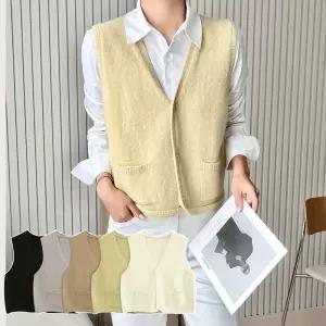 여성 따뜻한느낌 베이직 포켓포인트 니트 베스트 조끼이너 빅사이즈양털 패딩 뽀글이 여자크롭 뽀이 여름