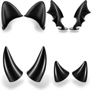 르베미 4쌍 헬멧 데빌 혼 모터사이클 액세서리 고양이 귀 윙 혼과 접착식 흡입 컵 스키 자전거 블랙