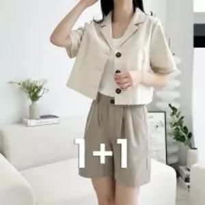 1+1 SS1013W 여자 반밴딩 코튼 치노 핀턱 바지반밴반 여성