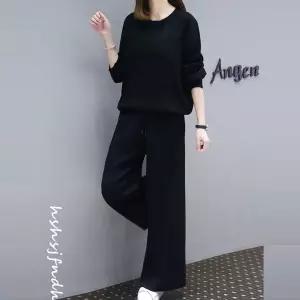 봄신상 군살커버 블랙 투피스 세트 티셔츠+팬츠공항룩 여자옷 스타일 여성데일리 니트셋업 셋업