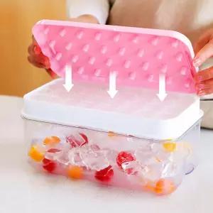 원터치 푸쉬형 32구 실리콘 얼음 트레이몰드 제조 아이스 냉동실틀 만들기 케이스 제조기