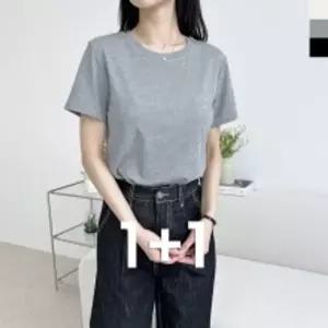 1+1 ACC SS1003W 여자 스판 텐션 부들 반팔티면셔츠 면티 셔츠 반팔 루즈