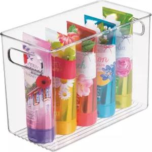 욕실 세면대 정리용 손잡이 현대적인 적층 플라스틱 보관 정리함 빈 바구니 선반 큐비 캐비닛 또는 옷장