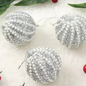 비타리토 로열실버 장식볼 3p 8cm 진주회오리크리스마스 트리악세사리 소품 트리볼 성탄절 오너먼트
