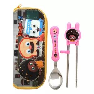브레드이발소 캐릭터 어린이 수저 케이스 세트도시락용 아동용 용젓가락 용수저 스푼포크 스텐 유아용 국내