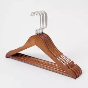클래식 원목 논슬립 옷걸이 5p세트(브라운) (여성용)논 가정용 셔츠 상의 티셔츠 의류 고급 우드