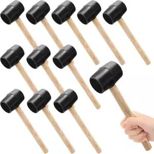 포후드 12팩 고무 망치 바닥재 캠핑 텐트 말뚝 목공 DIY 보석 부드러운 타격 작업을 위한 나무 손잡이가
