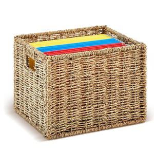 Jingmore Seagrass 파일 박스 오거나이저 접이식 레터 사이즈 캐비닛 우븐 걸이식 바구니 휴대용 장식 문서 보관 상자 사무실 /장식 /가정용