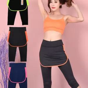 배색 하이웨스트형 쿨론 치마 요가 7부 레깅스 쫄바지 스커트 하이 여성 여자