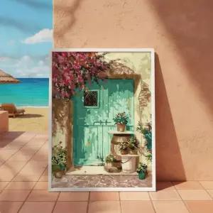 DIY 아크릴 명화 그리기 40x50cm 파란 대문지중해인테리어 현관 여행선물 풍경화그리기 DIY그리기 숫자따라