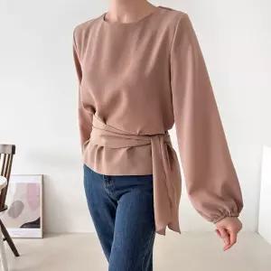 WSH16730 여자 블라우스허리스트랩 리본 쉬폰 시폰