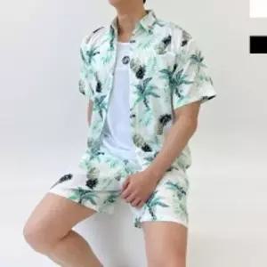 KWW 1003 남자 여름 바캉스 해변룩 비치웨어 반팔 남방 셔츠 반바지 세트 남성 짧은 지퍼 마린 패션 캐주얼