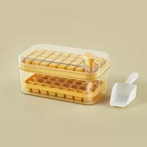 64구 원터치 버튼형 옐로우 얼음트레이 얼음통 케이스메이커 칵테일 냉동실 큐브 사각 몰드 만들기 대용량