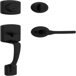 Kwikset Henley 현관문 잠금 핸들 및 데드볼트 세트 내부 리버서블 레버가 있는 엔트리 핸들셋 외부 매트