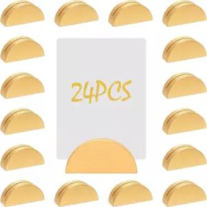 Qomork 24개 골드 테이블 번호 스탠드 나무 실내 웨딩 플레이스 카드 홀더 반원형 사진 사무실 태그 생일