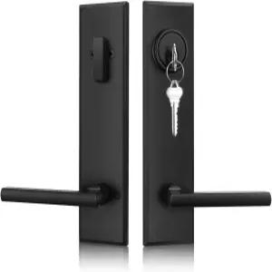 Haidms 블랙 현관문 손잡이 - 레버 및 데드볼트 세트 매트 외부 도어 잠금 모던 스퀘어