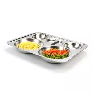 업소용 보급형 세로반달 스텐 원형 4찬 식판 0.4T위생 배식 병원 군대 학교