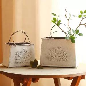 2개셋트 빈티지 양철 철제 직사각 바구니 화이화분 바스켓 꽃화분 식물