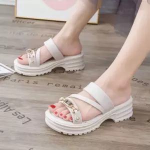 부드러운 미끄럼방지 여름 샌달 슬리퍼 화이트 37여성통굽 폭신한 샌들 비치 스트랩 통굽 키높이