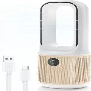 MEIIS 책상 선풍기 9단 속도 조절 및 3개의 조명 모드를 갖춘 작고 조용한 칼날 없는 5000mAh 배터리로