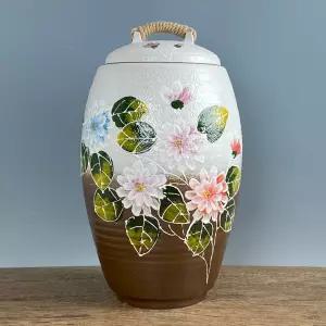 겹목단 20kg 투톤분청 쌀독 현관 소금 항아리 도자기 쌀통 잡곡 쌀벌레예방 쌀보관통