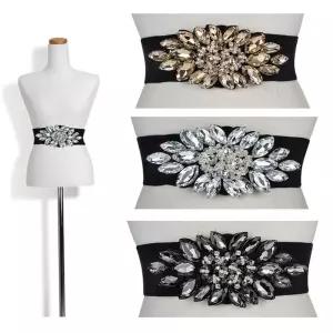 큐빅 장식 스판 와이드 벨트 원피스 스웨터 허리 패딩 롱티 여성