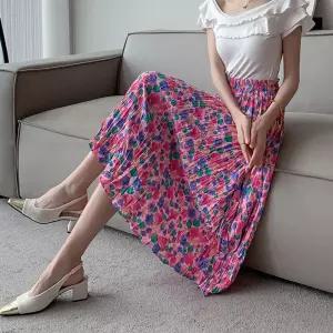 코디피셜 스위트 수채화 밴딩 플리츠 롱스커트 여름 스커트디 레오파드 스타일리시한 봄데일리룩 컬러감이