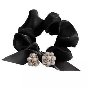 곱창끈 크리스탈 쉬폰 헤어 진주 모던 포니테일 쌍패션머리 묶기 머리 긴용