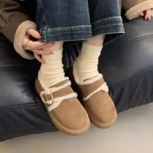 여자 귀여운 스타일 외출 슈즈 스웨이드 퍼 안감 버클 포인트 캔버스운동화 캔버스화 이쁜신발 여성화 키높