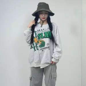 빈티지 그린 루즈핏 프린팅 숄더포인트 맨투맨패션셔츠 긴팔 오버 여성 가을 데일리