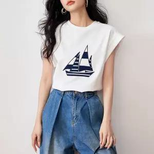 G126658 마린룩 캡소매 라운드 티셔츠나시 민티 민셔츠 여성나 여자나 캡나 캡티 셔츠