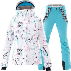 여성용 스키 재킷 및 바지 세트 방풍 방수 단열 스노우슈트 겨울 따뜻한 스노보드 스노우코트