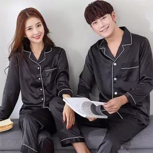 긴팔 실크 잠옷 커플 파자마 상하의 세트신혼부부 봄잠옷 실키 커플룩 부부룩