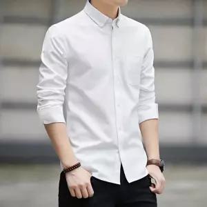 남자 옥스퍼드 화이트 셔츠 남성 흰 남방 데일리 코디 디자인 빅사이즈 캐주얼 솔리드 드레스 무지