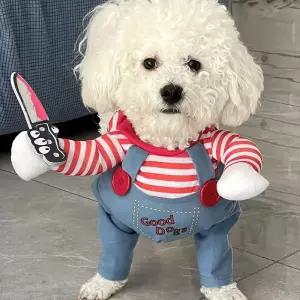 귀여운 칼든 강아지옷 처키 댕댕이 조끼 강아지패딩 올인원 순면 하네스 깔깔이 잠옷 겨울옷