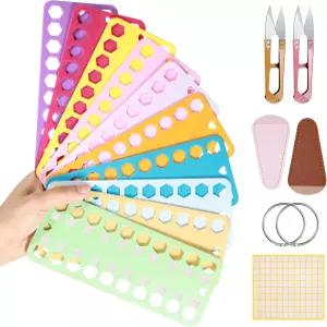 자수 치실 정리함 가죽 가위 덮개로 바느질할 수 있는 크로스 스티치 용품 10개 실 스니퍼 2개 바늘 포인트