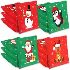 FYSUIMU 12PCS 크리스마스 빈백 레드 그린 스노우맨 펭귄 산타 엘크 콘홀 게임백 겨울 휴가 모임 게임 용품