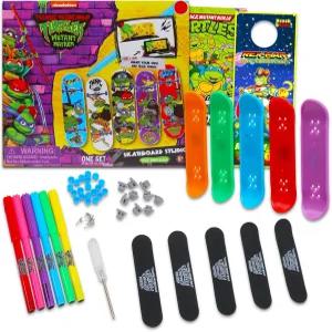 니켈로디언 10대 돌연변이 닌자 거북이 스케이트보드 장난감 세트 핑거보드 스티커 등이 포함된 TMNT