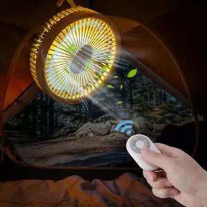 텐트용 캠핑 선풍기 조명이 있는 개인용 USB 책상 충전식 리모컨 흰색 7인치 휴대용 야외 소형 걸이