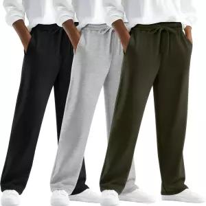 레슨주 3팩 남학생 트레이닝 팬츠 스트레이트 레그 운동 오픈 하의 바지 하이웨이스트 드로스트링 액티브