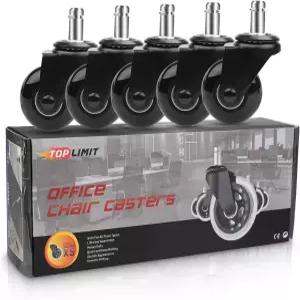 하드우드 바닥 및 카펫용 사무용 의자 캐스터 교체 휠 2인치 헤비 듀티 유니버설 안전 세트 5개 매트