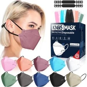 펜펜 KN95 페이스 마스크 일회용 50팩 5겹 먼지 보호 통기성 편안한 여성 개별 포장