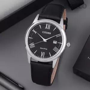 시티즌 AW1231-07E 에코드라이브 라운드 블랙 아날로그 캐쥬얼 정장 남자 가죽 시계 d