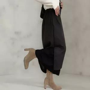 [하프클럽/]여성 셔링 디테일 레이어드 미디 스판 롱스커트