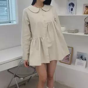 [하프클럽/]여자 코듀로이 둥근카라 언발 셔링 겨울 미니원피스