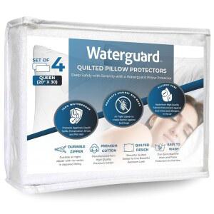 워터가드 퀼트 베개 보호기 - 방수 및 침대 벌레 방지 퀸 사이즈 지퍼 먼지 진드기, 얼룩 유출로부터 베개를 보호하는 럭셔리 디자인 커버