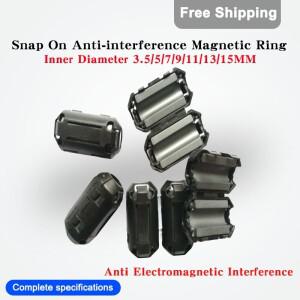 10Pcs 3.5/5/7/9/13/15mm 링 코어 페라이트 비드 클램프 초크 코일 EMI RFI 잡음 필터 클립 블랙 마그네틱