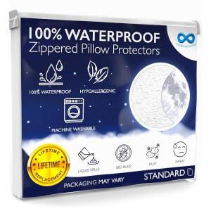 지퍼 세트 2개가 있는 100% 얼룩 방지 및 방수 표준 사이즈 베개 보호기 - 침대 벌레 먼지 진드기 흰색 커버 베개용 통기성 편안한 커버, 21 x 27 인치