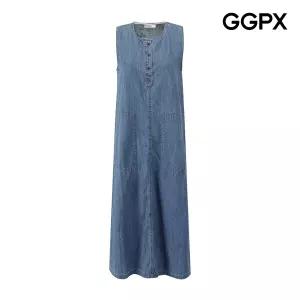 스퀘어 포켓 데님 민소매 롱 원피스 (GP6OP044F)