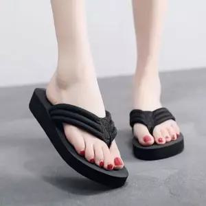 여성용 쪼리 슬리퍼 편안한 여름 신발 블랙 여자 힐없는 슈즈 (WFJ4ZPV)